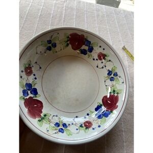 Hand-Painted Pottery Pasta BOWL 1-2 LBs Table Server-Florals Italy Import 1960